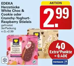 WEZ EDEKA Herzstücke White Choc & Cookie oder Crunchy-Yoghurt Raspberry Stieleis Angebot