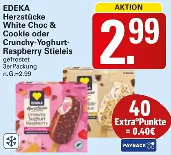 WEZ EDEKA Herzstücke White Choc & Cookie oder Crunchy-Yoghurt Raspberry Stieleis Angebot