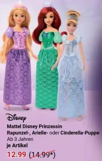 Globus Mattel Disney Prinzessin Rapunzel-, Arielle- oder Cinderella-Puppe Angebot