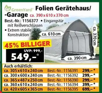 Norma GreenYard Folien Gerätehaus/-Garage ca. 390 x 610 x 370 cm Angebot