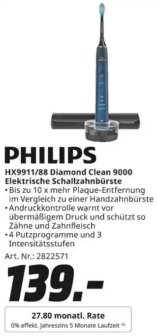 MediaMarkt PHILIPS HX9911/88 Diamond Clean 9000 Elektrische Schallzahnbürste Angebot