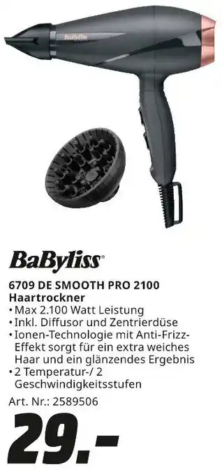 MediaMarkt BaByliss 6709 DE SMOOTH PRO 2100 Haartrockner Angebot