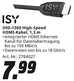 MediaMarkt ISY IHD-1300 High-Speed HDMI-Kabel, 1,3 m Angebot