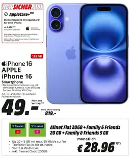 MediaMarkt APPLE iPhone 16 Smartphone Angebot
