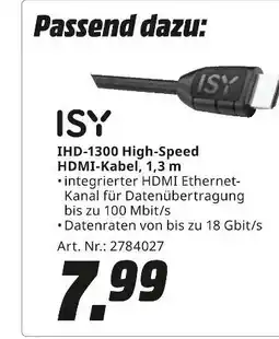 MediaMarkt Isy ihd-1300 high-speed hdmi-kabel Angebot