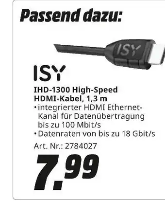 MediaMarkt Isy ihd-1300 high-speed hdmi-kabel Angebot