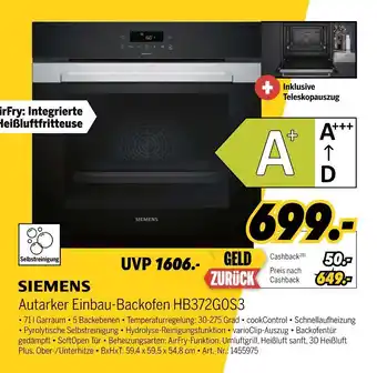 MEDIMAX Siemens autarker einbau-backofen hb372gos3 Angebot
