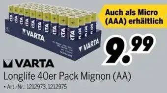 MEDIMAX VARTA Longlife 40er Pack Mignon (AA) Angebot