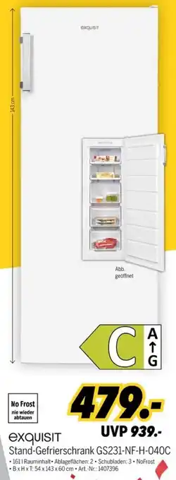 MEDIMAX Exquisit Stand-Gefrierschrank GS231-NF-H-040C Angebot