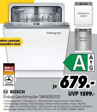 MEDIMAX BOSCH Einbau-Geschirrspüler SMI4EBS02D Angebot