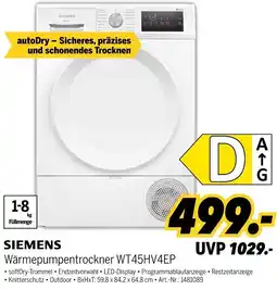 MEDIMAX SIEMENS Wärmepumpentrockner WT45HV4EP Angebot