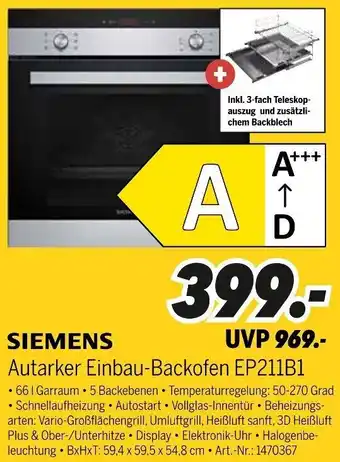 MEDIMAX SIEMENS Autarker Einbau-Backofen EP211B1 Angebot