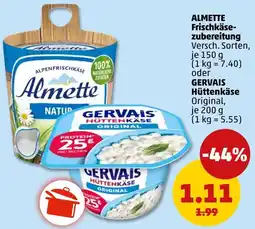 PENNY ALMETTE Frischkäsezubereitung oder GERVAIS Hüttenkäse Angebot