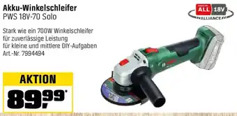 OBI BOSCH Akku-Winkelschleifer PWS 18V-70 Solo Angebot