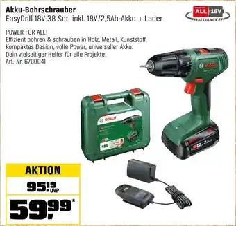 OBI BOSCH Akku-Bohrschrauber EasyDrill 18V-38 Set, inkl. 18V/2,5Ah-Akku + Lader Angebot