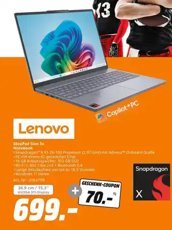 MediaMarkt Lenovo ideapad slim 3x notebook Angebot