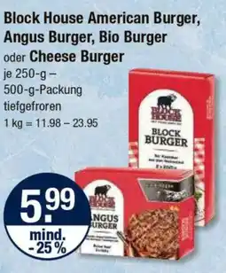 V Markt Block House American Burger, Angus Burger, Bio Burger oder Cheese Burger Angebot