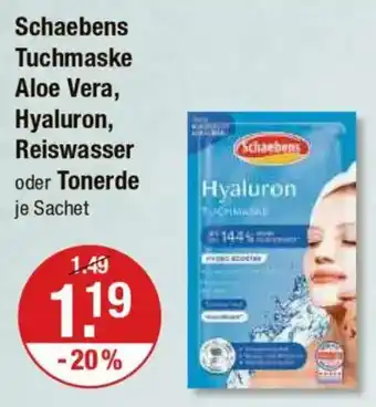 V Markt Schaebens Tuchmaske Aloe Vera, Hyaluron, Reiswasser oder Tonerde Angebot