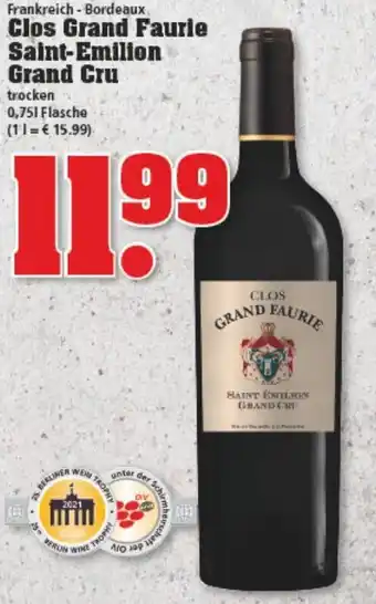 trinkgut Clos Grand Faurie Saint Emilion Grand Cru 0,75L Angebot