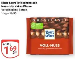 Globus Ritter Sport Tafelschokolade Nuss oder Kakao Klasse Angebot