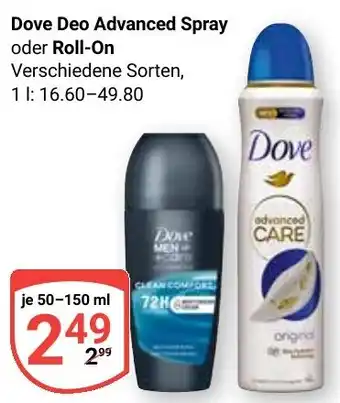 Globus Dove Deo Advanced Spray oder Roll-On Angebot
