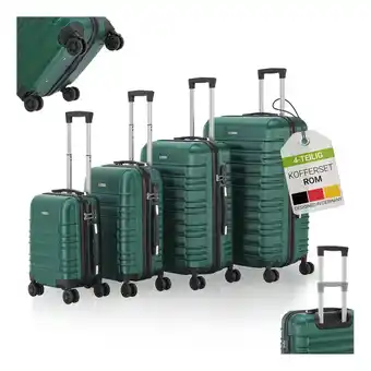Netto Marken-Discount Juskys Hartschale Kofferset Rom Reisekoffer 4 teilig - Zahlenschloss, 360° Rollen - Dunkelgrün Angebot