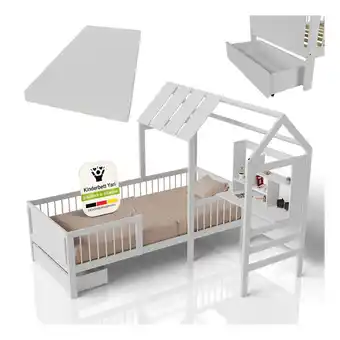 Netto Marken-Discount Juskys Kinderbett Yari 90x200 cm - Integrierter Schreibtisch, Praktische Schublade - weiß Angebot