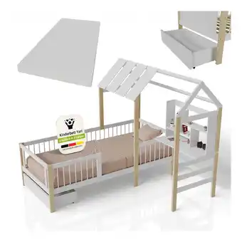 Netto Marken-Discount Juskys Kinderbett Yari 90x200 cm - Integrierter Schreibtisch, Praktische Schublade - weiß/natur Angebot