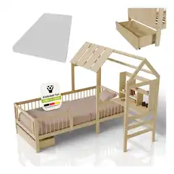 Netto Marken-Discount Juskys Kinderbett Yari 90x200 cm - Integrierter Schreibtisch, Praktische Schublade - natur Angebot