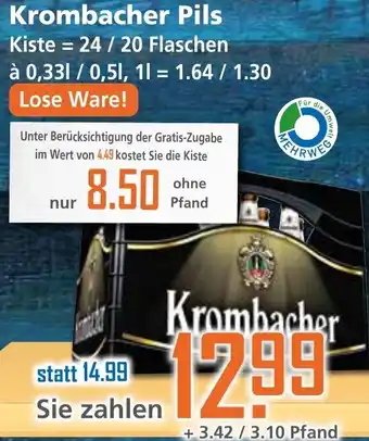 Klaas und Kock Krombacher Pils 20x0,5/24x0,33L Angebot