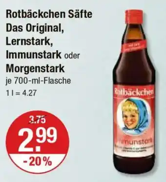 V Markt Rotbäckchen Säfte Das Original, Lernstark, Immunstark oder Morgenstark Angebot