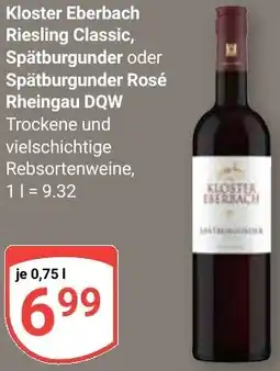 Globus Kloster Eberbach Riesling Classic, Spätburgunder oder Spätburgunder Rosé Rheingau DQW Angebot