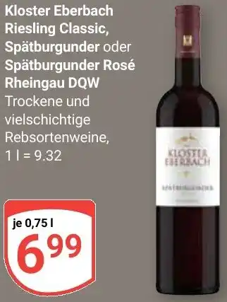 Globus Kloster Eberbach Riesling Classic, Spätburgunder oder Spätburgunder Rosé Rheingau DQW Angebot