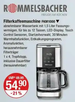 V Markt ROMMELSBACHER Filterkaffeemaschine FKM1000 Angebot