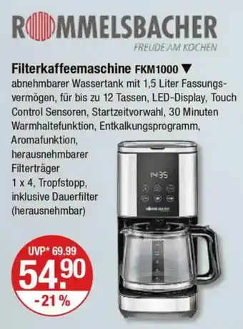 V Markt ROMMELSBACHER Filterkaffeemaschine FKM1000 Angebot