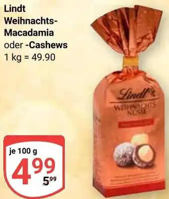 Globus Lindt Weihnachts Macadamia oder Cashews Angebot