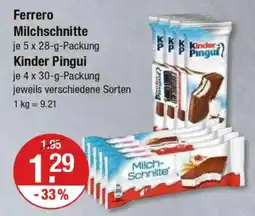 V Markt Ferrero Milchschnitte o. Kinder Pingui Angebot