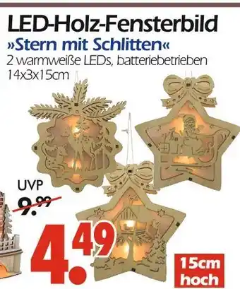 Wreesmann Led-holz-fensterbild stern mit schlitten Angebot