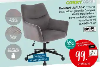 Zurbrüggen Carryhome drehstuhl malaga bezug velours grau Angebot