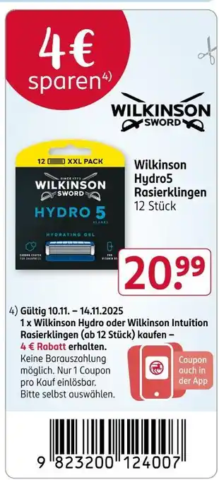 Rossmann Wilkinson sword hydro5 rasierklingen Angebot