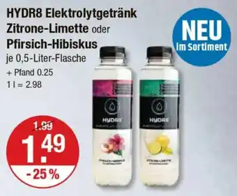 V Markt HYDR8 Elektrolytgetränk Zitrone-Limette oder Pfirsich-Hibiskus Angebot