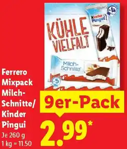 Lidl Ferrero Mixpack Milch Schnitte/ Kinder Pingui Angebot