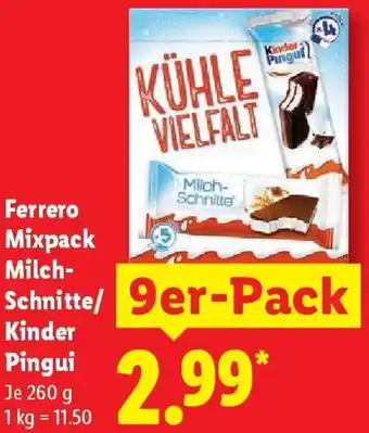 Lidl Ferrero Mixpack Milch Schnitte/ Kinder Pingui Angebot
