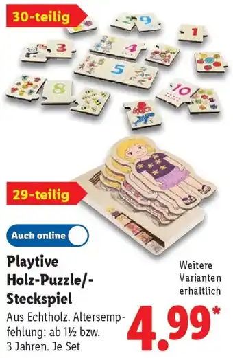 Lidl Playtive Holz-Puzzle/ Steckspiel Angebot