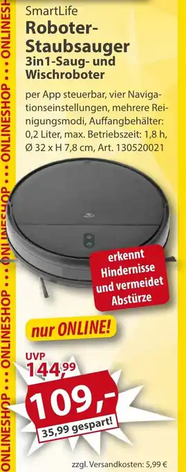 Sonderpreis Baumarkt SmartLife Roboter- Staubsauger 3in1-Saug- und Wischroboter Angebot