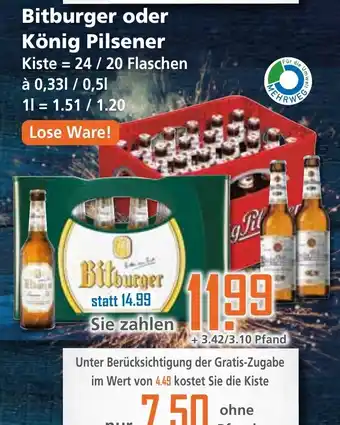 Klaas und Kock Bitburger oder König Pilsener 24x0,33/20x0,5L Angebot