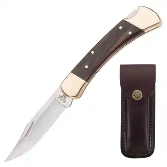 Netto Marken-Discount BUCK Taschenmesser Folding Hunter + Etui Vintage Messer Klappmesser Messing Holz Angebot