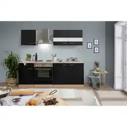 toom Baumarkt Respekta Küchenzeile 'Merle' mit E-Gräten KB210ESS schwarz/eichefarben 210 cm Angebot