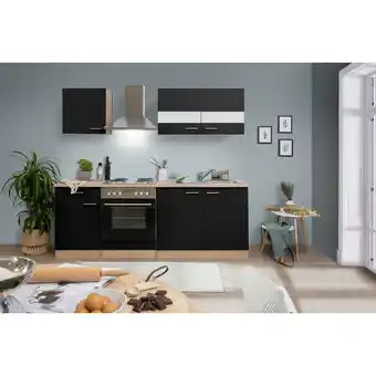 toom Baumarkt Respekta Küchenzeile 'Merle' mit E-Gräten KB210ESS schwarz/eichefarben 210 cm Angebot