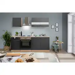 toom Baumarkt Respekta Küchenzeile 'Merle' mit E-Gräten KB210ESG grau/eichefarben 210 cm Angebot